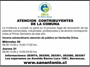 Jueves 31 Municipio atender&aacute; hasta las 24:00 horas pago patentes